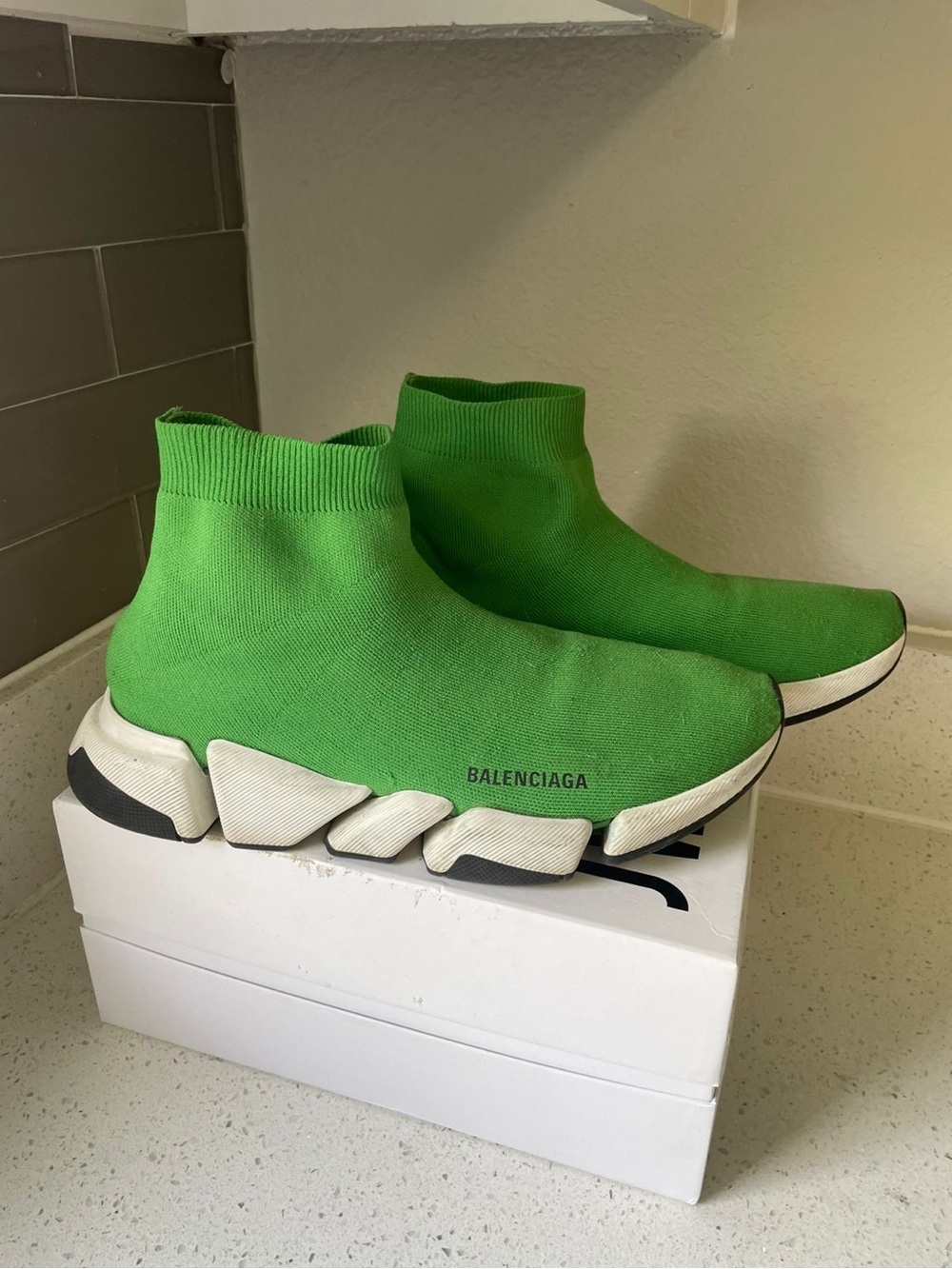 Balenciaga Kids Green Sock-Style Speed Trainer Sneakers